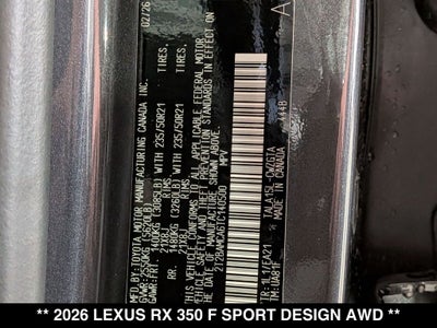 2026 Lexus RX 350 F SPORT Design