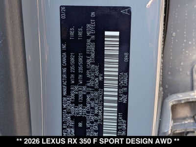 2026 Lexus RX 350 F SPORT Design
