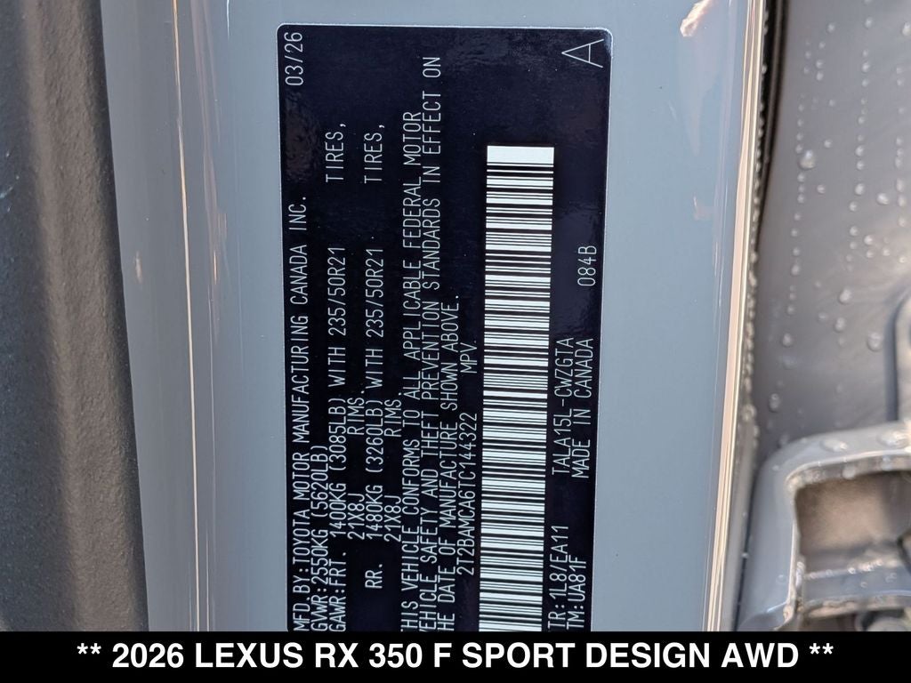 2026 Lexus RX 350 F SPORT Design