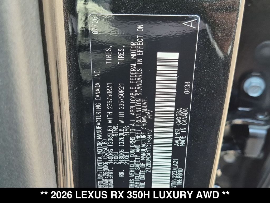 2026 Lexus RX 350h Luxury