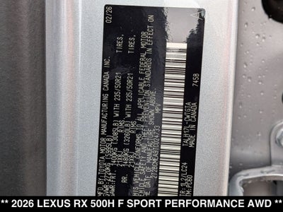 2026 Lexus RX 500h F SPORT Performance