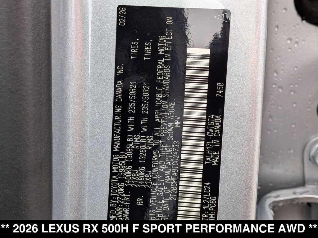 2026 Lexus RX 500h F SPORT Performance