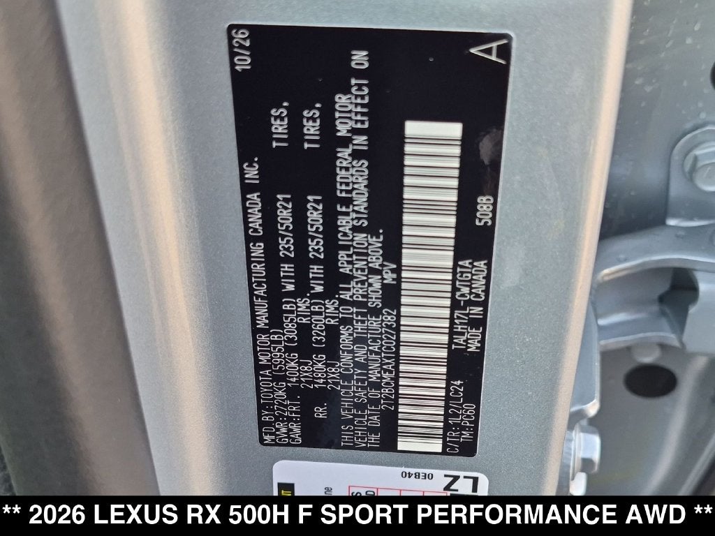 2026 Lexus RX 500h F SPORT Performance