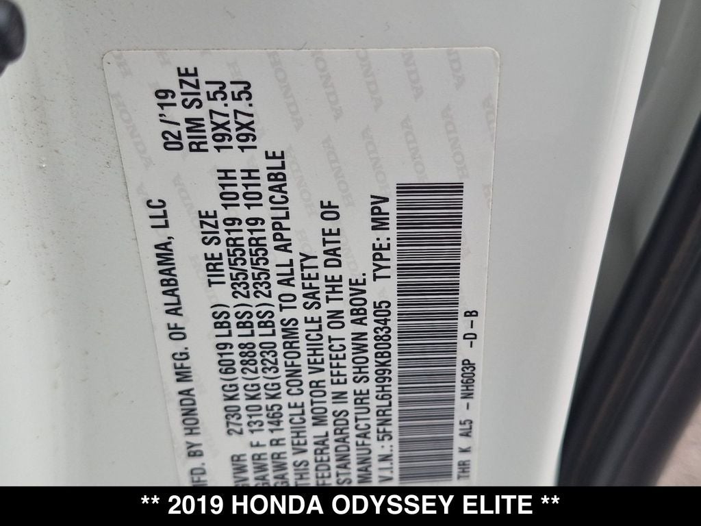 2019 Honda Odyssey Elite