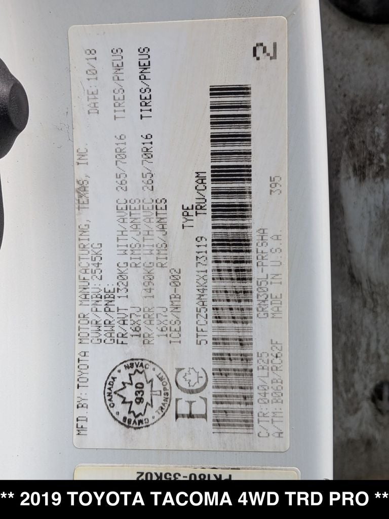 2019 Toyota Tacoma TRD Pro 6 Speed V6