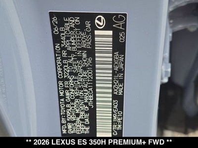 2026 Lexus ES ES 350h Premium+