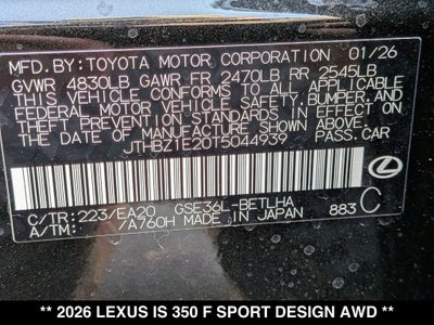 2026 Lexus IS F SPORT DESIGN AWD