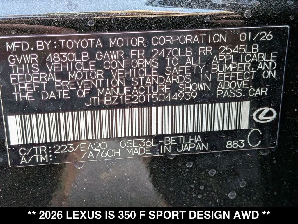 2026 Lexus IS F SPORT DESIGN AWD