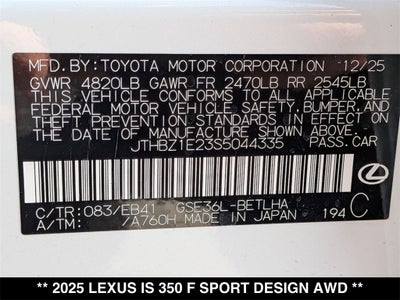 2025 Lexus IS F SPORT DESIGN AWD