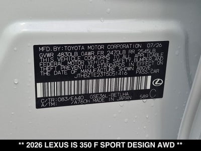 2026 Lexus IS F SPORT DESIGN AWD