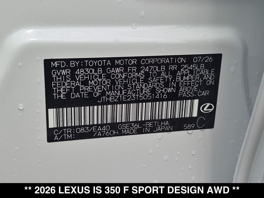 2026 Lexus IS F SPORT DESIGN AWD