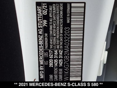 2021 Mercedes-Benz S-Class S 580 4MATIC®