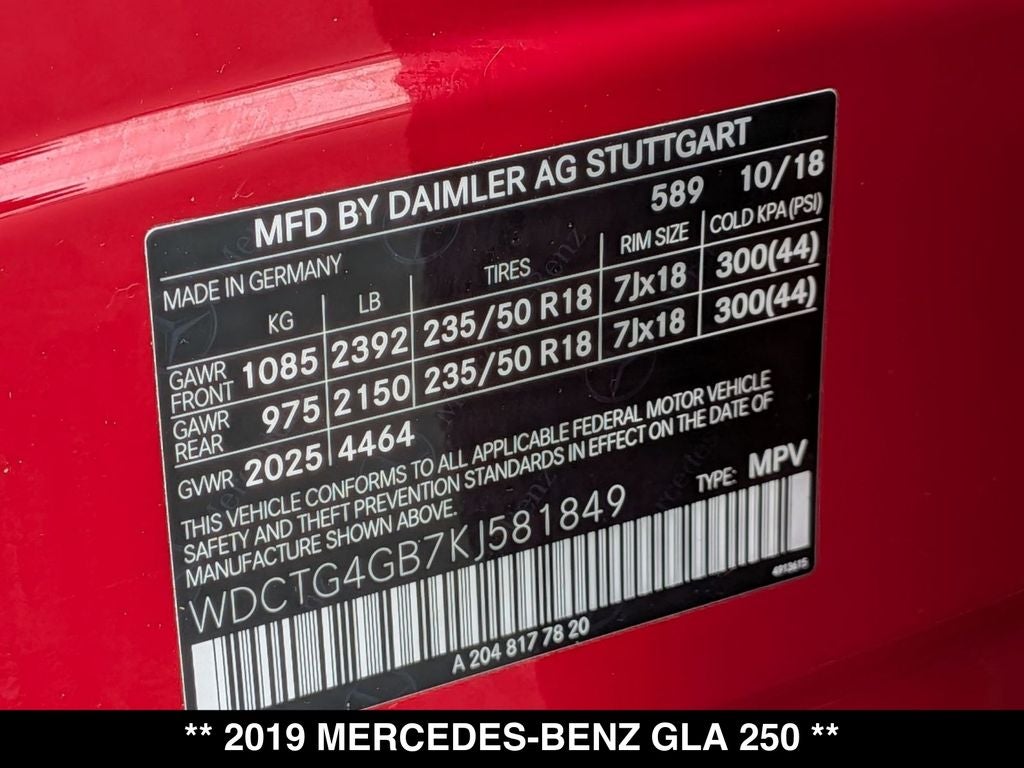 2019 Mercedes-Benz GLA GLA 250 4MATIC®