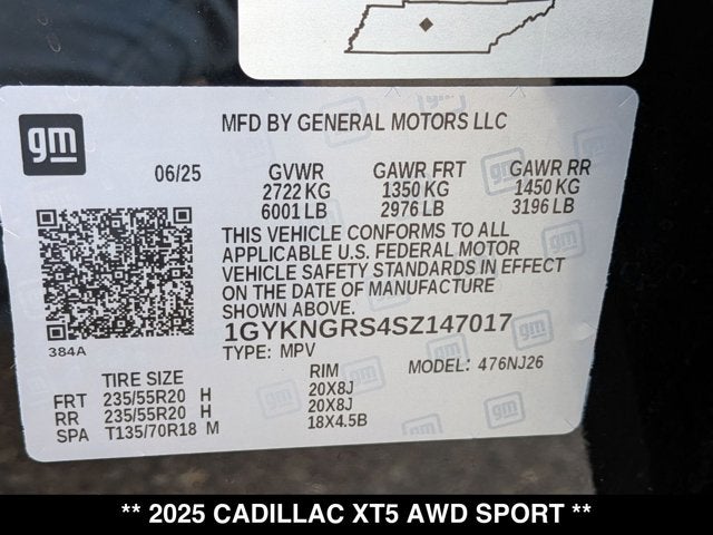 2025 Cadillac XT5 AWD Sport