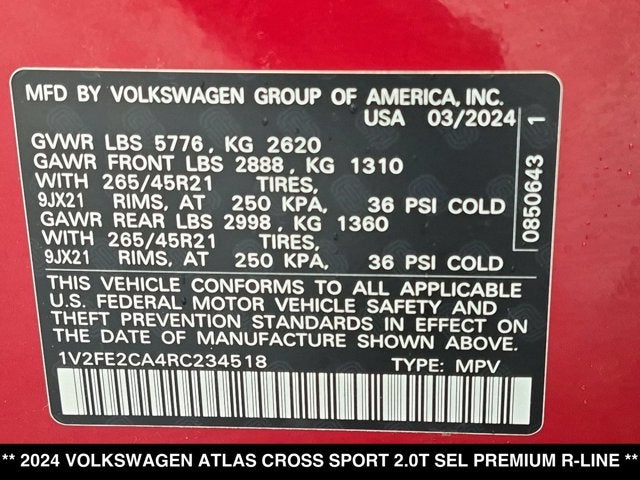2024 Volkswagen Atlas Cross Sport 2.0T SEL Premium R-Line