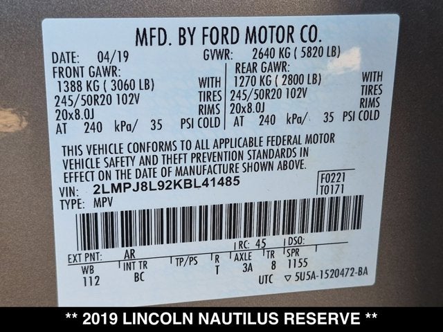 2019 Lincoln Nautilus Reserve