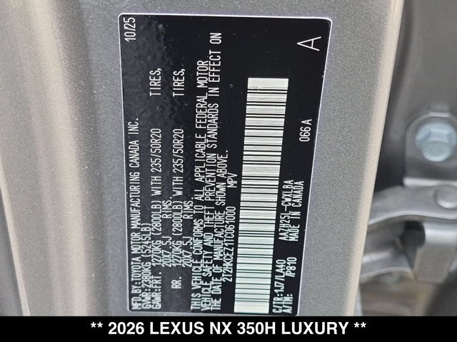2026 Lexus NX 350h NX 350h Luxury