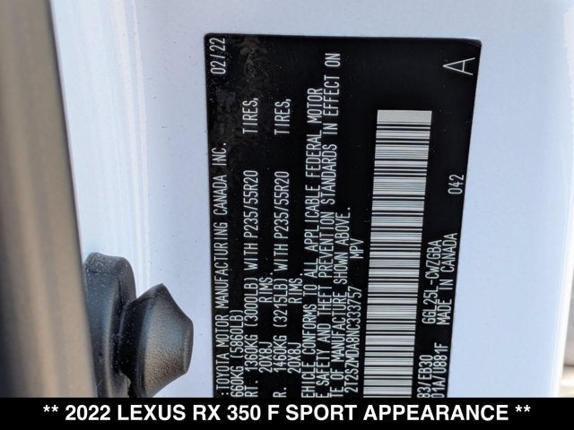 2022 Lexus RX 350 RX 350 F SPORT Appearance
