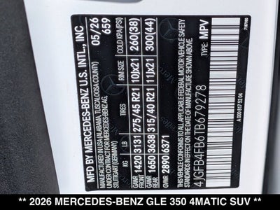 2026 Mercedes-Benz GLE 350 GLE 350 4MATIC® SUV