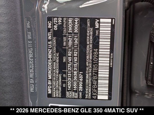 2026 Mercedes-Benz GLE 350 GLE 350 4MATIC® SUV