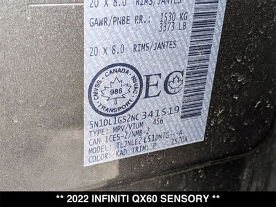 2022 INFINITI QX60 SENSORY