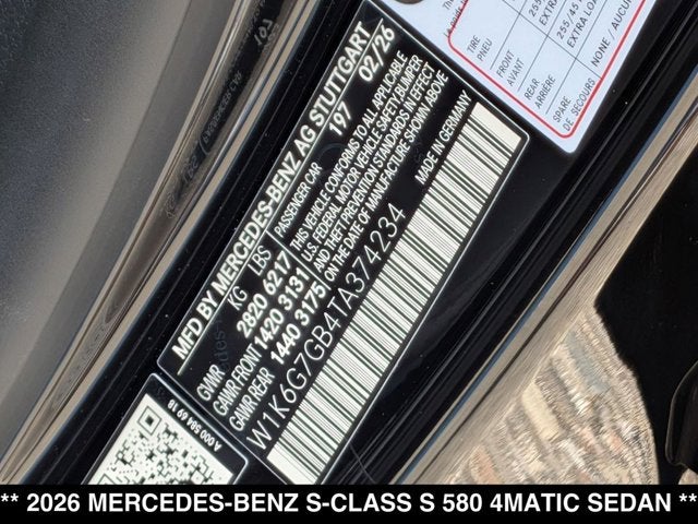 2026 Mercedes-Benz S-Class S 580 4MATIC® Sedan