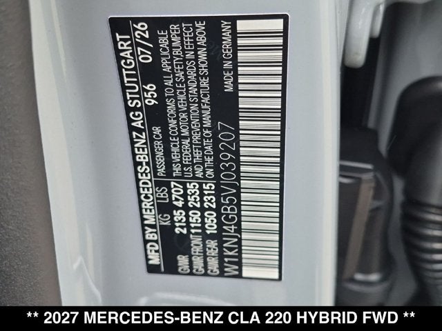 2027 Mercedes-Benz CLA 220 Hybrid CLA 220 Hybrid FWD