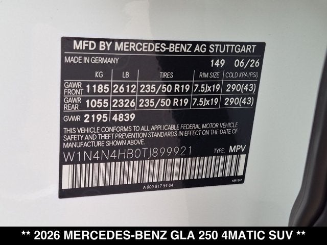 2026 Mercedes-Benz GLA 250 GLA 250 4MATIC® SUV