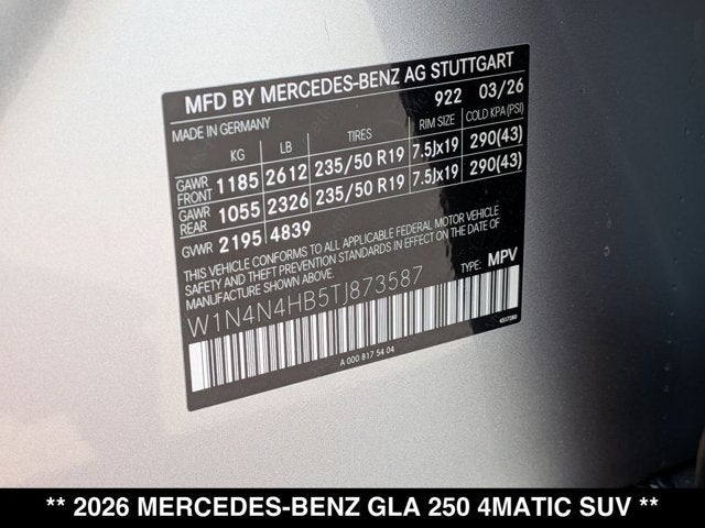 2026 Mercedes-Benz GLA 250 GLA 250 4MATIC® SUV
