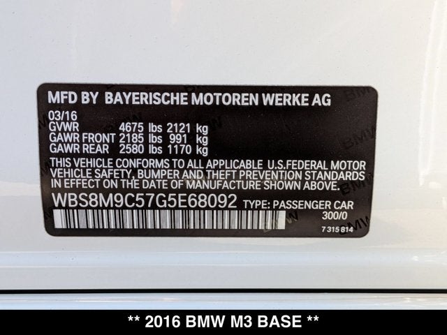 2016 BMW M3 Base